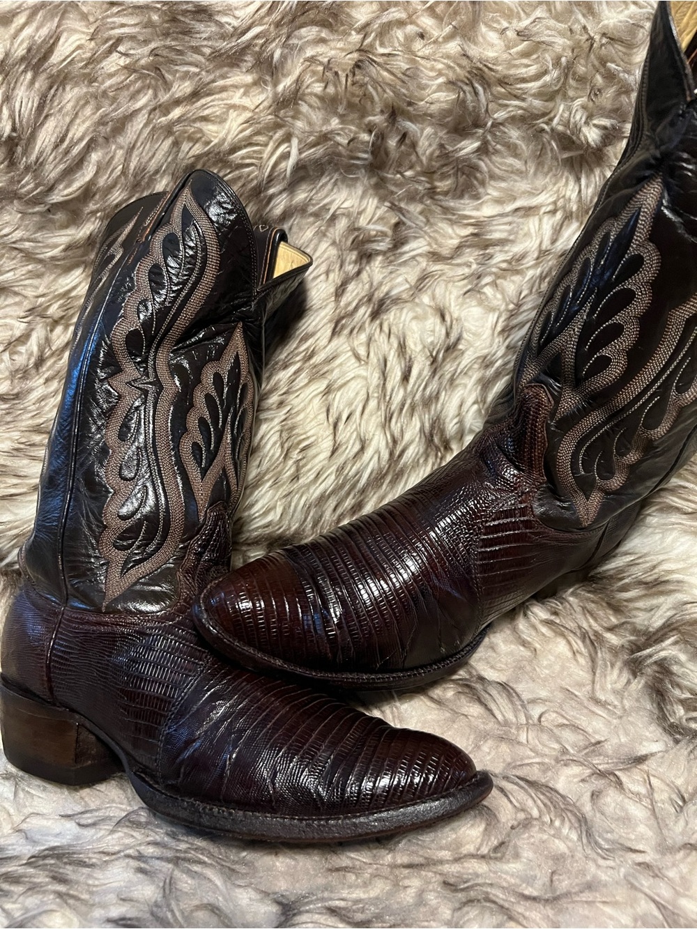TONY LAMA BLK Label Men Lizard & Leather  Boots - Western Style-Brown-Sz 9 D